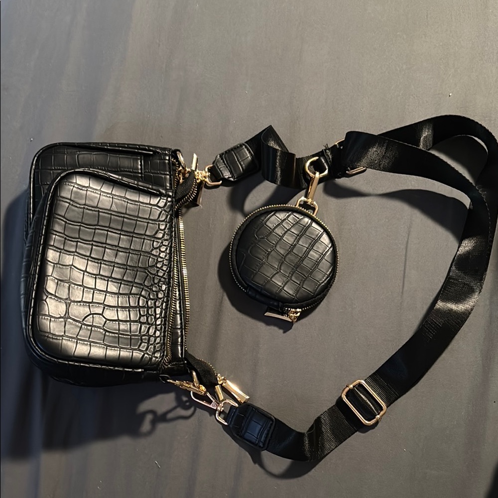 Black Crossbody Bag with Coin Pouch
